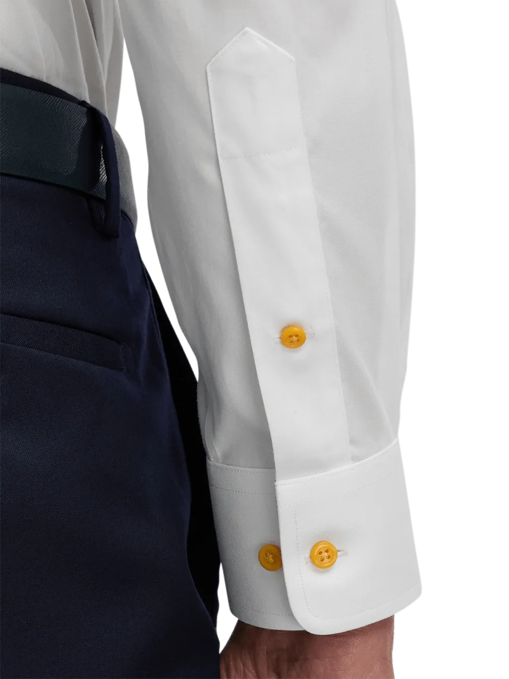 Comfort Stretch Non-Iron Solid Dress Shirt With Contrast Trim - White/gold