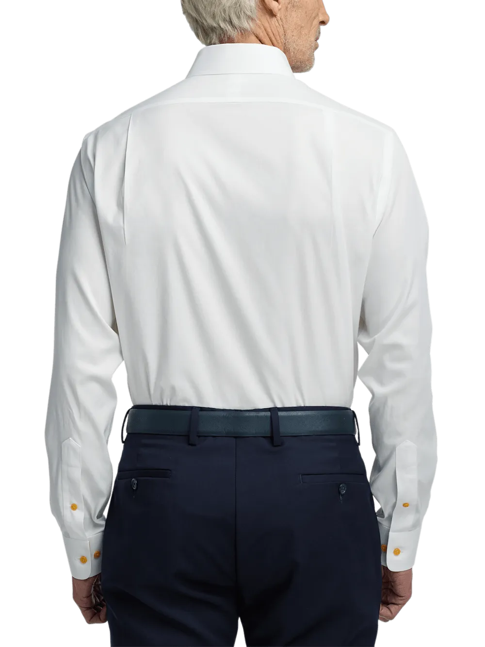 Comfort Stretch Non-Iron Solid Dress Shirt With Contrast Trim - White/gold