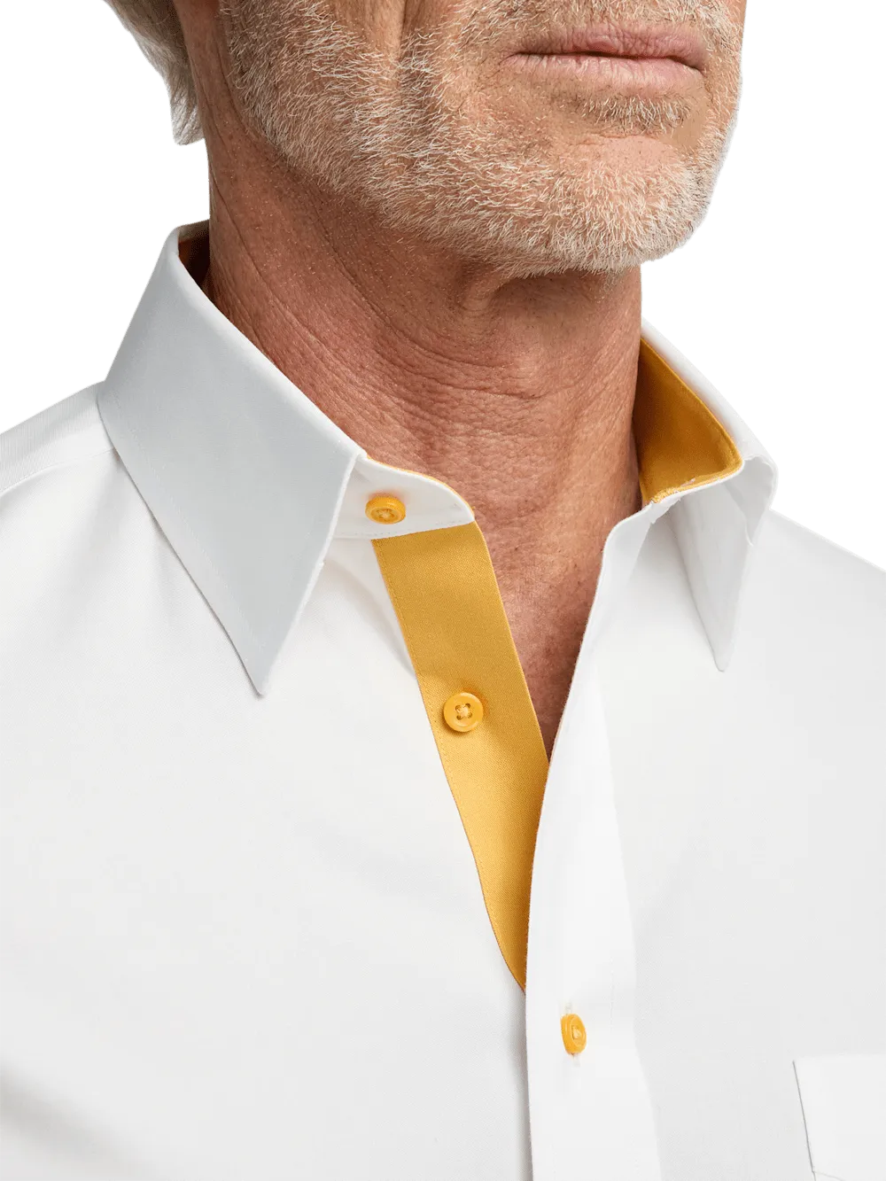 Comfort Stretch Non-Iron Solid Dress Shirt With Contrast Trim - White/gold