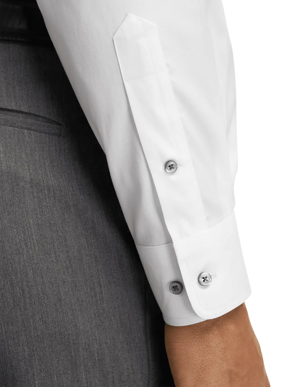 Comfort Stretch Non-Iron Solid Dress Shirt With Contrast Trim - White/grey