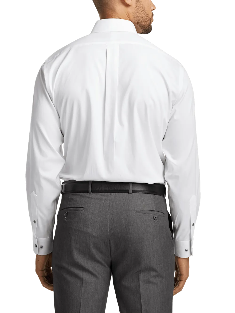 Comfort Stretch Non-Iron Solid Dress Shirt With Contrast Trim - White/grey