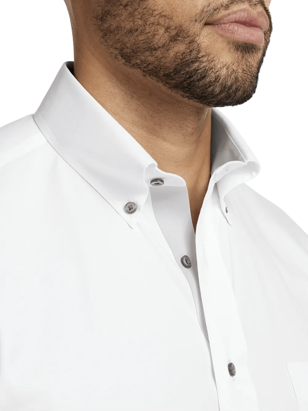 Comfort Stretch Non-Iron Solid Dress Shirt With Contrast Trim - White/grey
