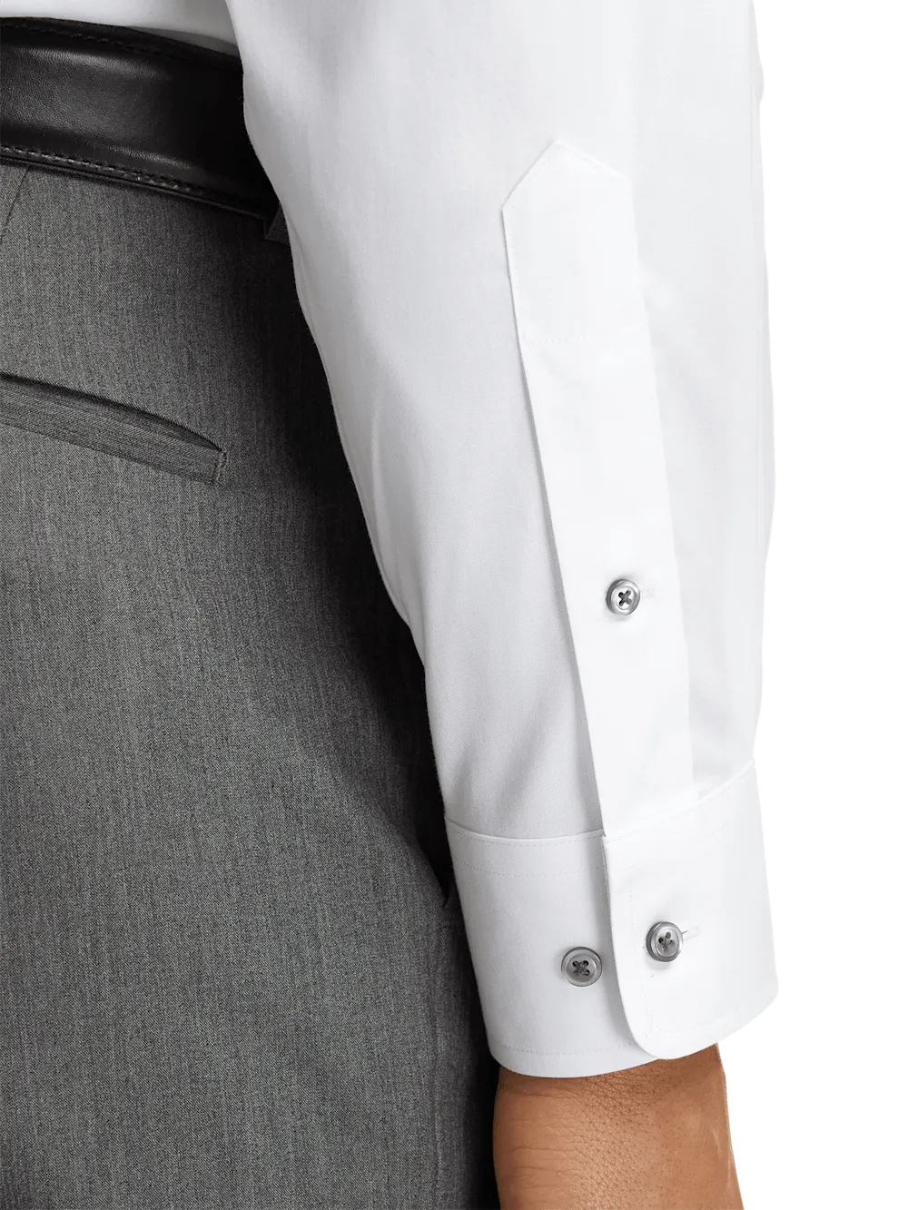 Comfort Stretch Non-Iron Solid Dress Shirt With Contrast Trim - White/grey