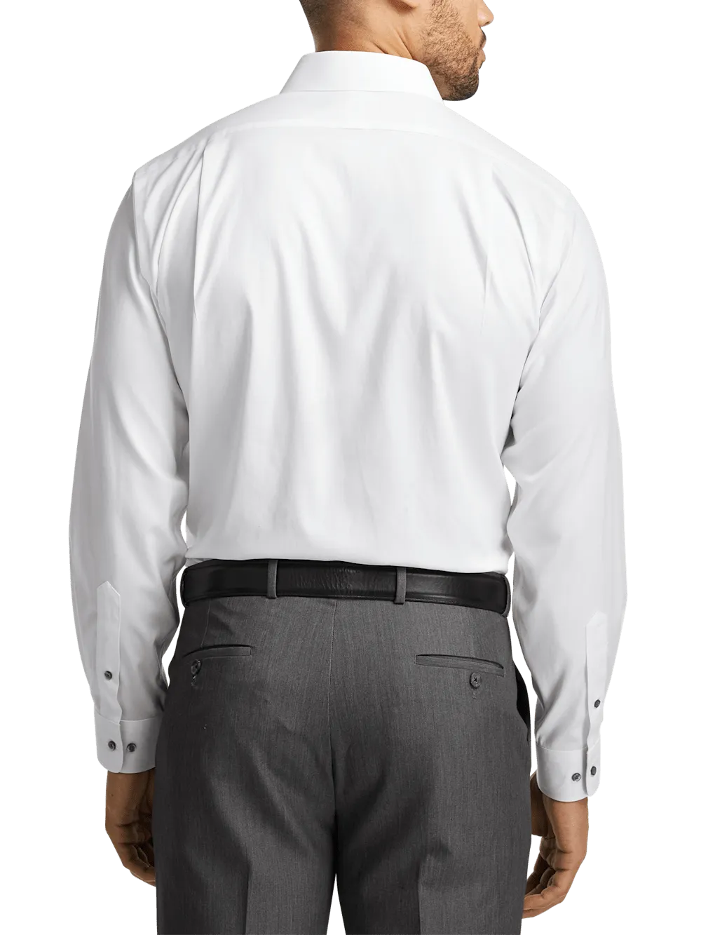 Comfort Stretch Non-Iron Solid Dress Shirt With Contrast Trim - White/grey