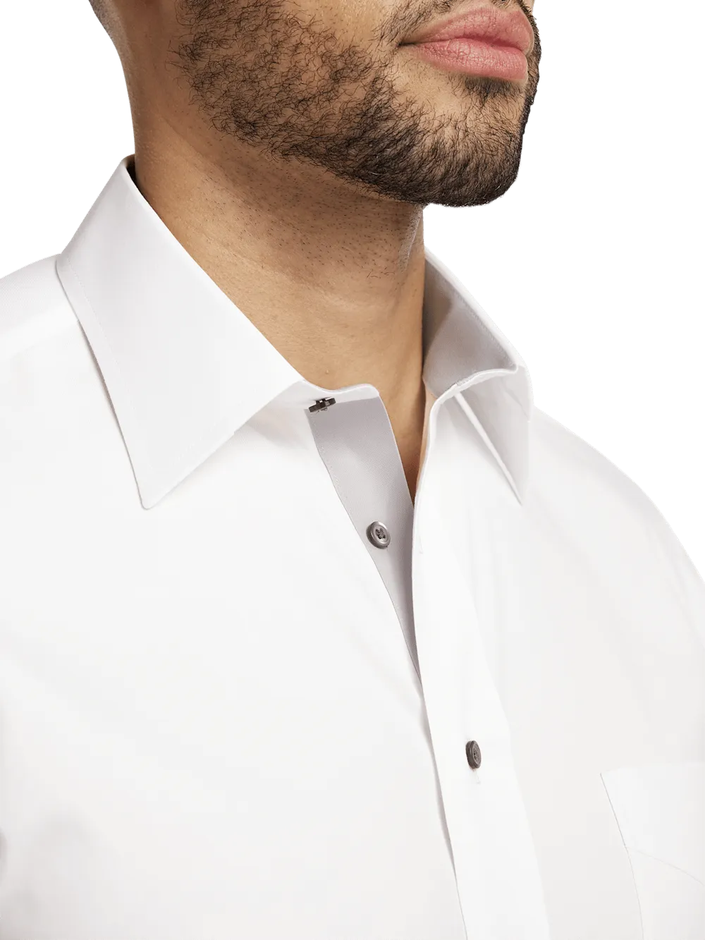Comfort Stretch Non-Iron Solid Dress Shirt With Contrast Trim - White/grey