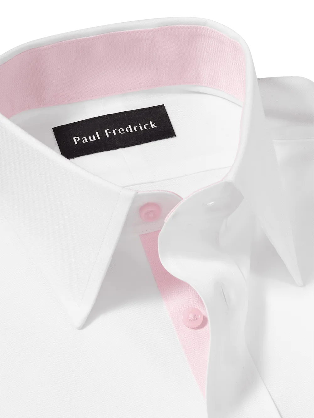 Comfort Stretch Non-Iron Solid Dress Shirt With Contrast Trim - White/pink