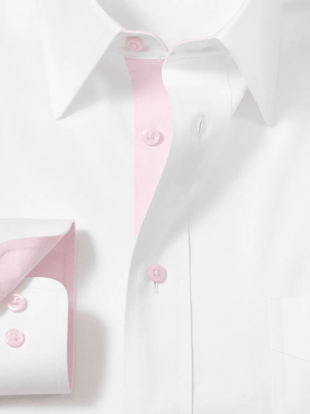 Comfort Stretch Non-Iron Solid Dress Shirt With Contrast Trim - White/pink
