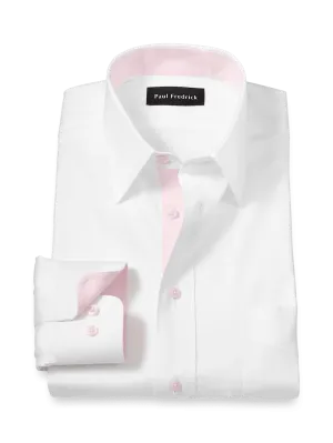 Comfort Stretch Non-Iron Solid Dress Shirt With Contrast Trim - White/pink