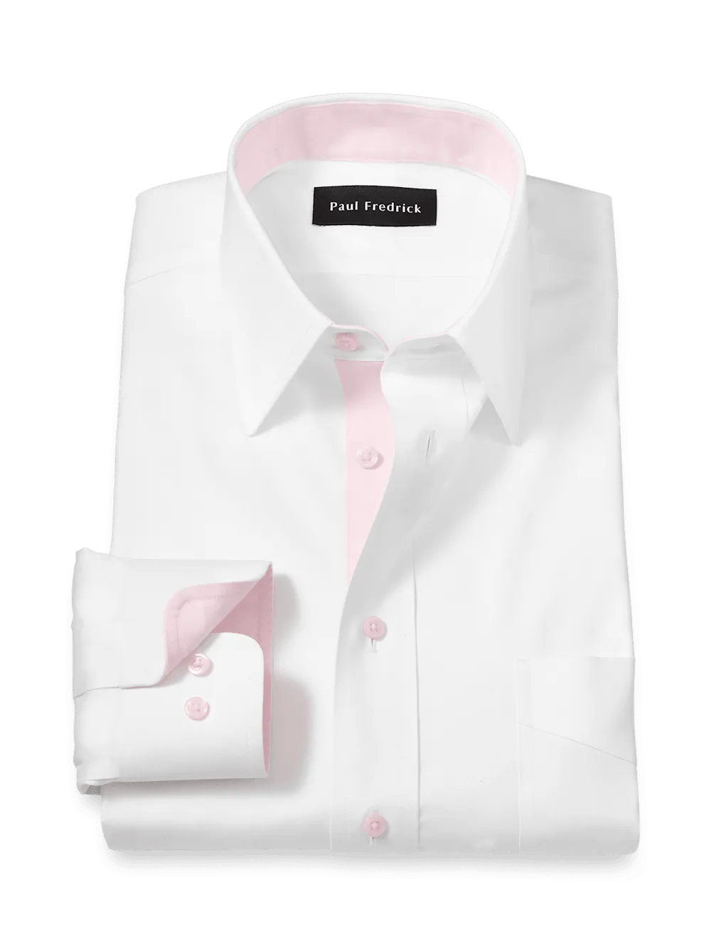 Comfort Stretch Non-Iron Solid Dress Shirt With Contrast Trim - White/pink