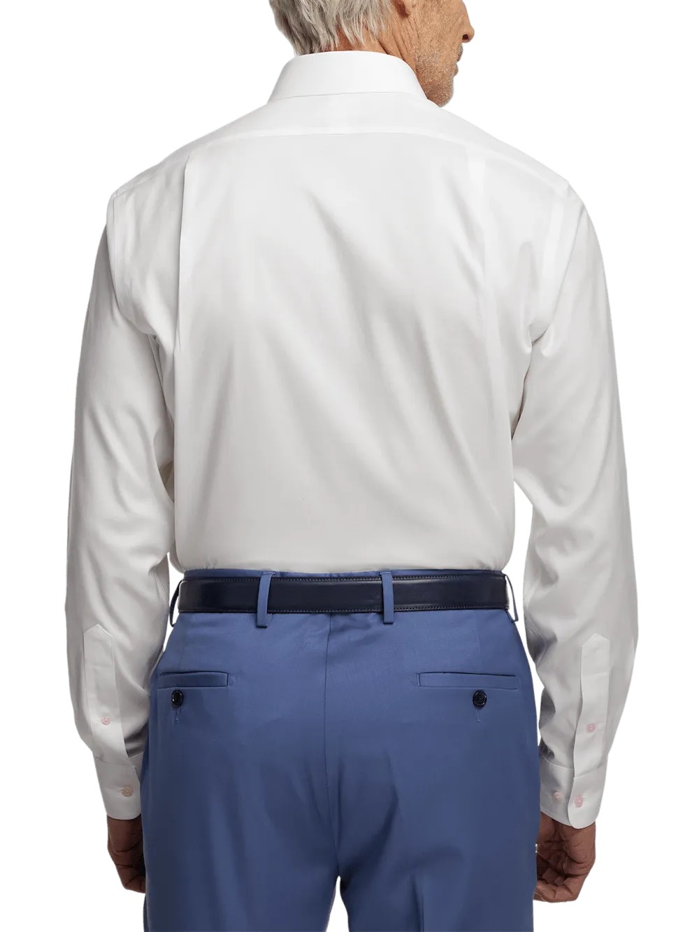 Comfort Stretch Non-Iron Solid Dress Shirt With Contrast Trim - White/pink