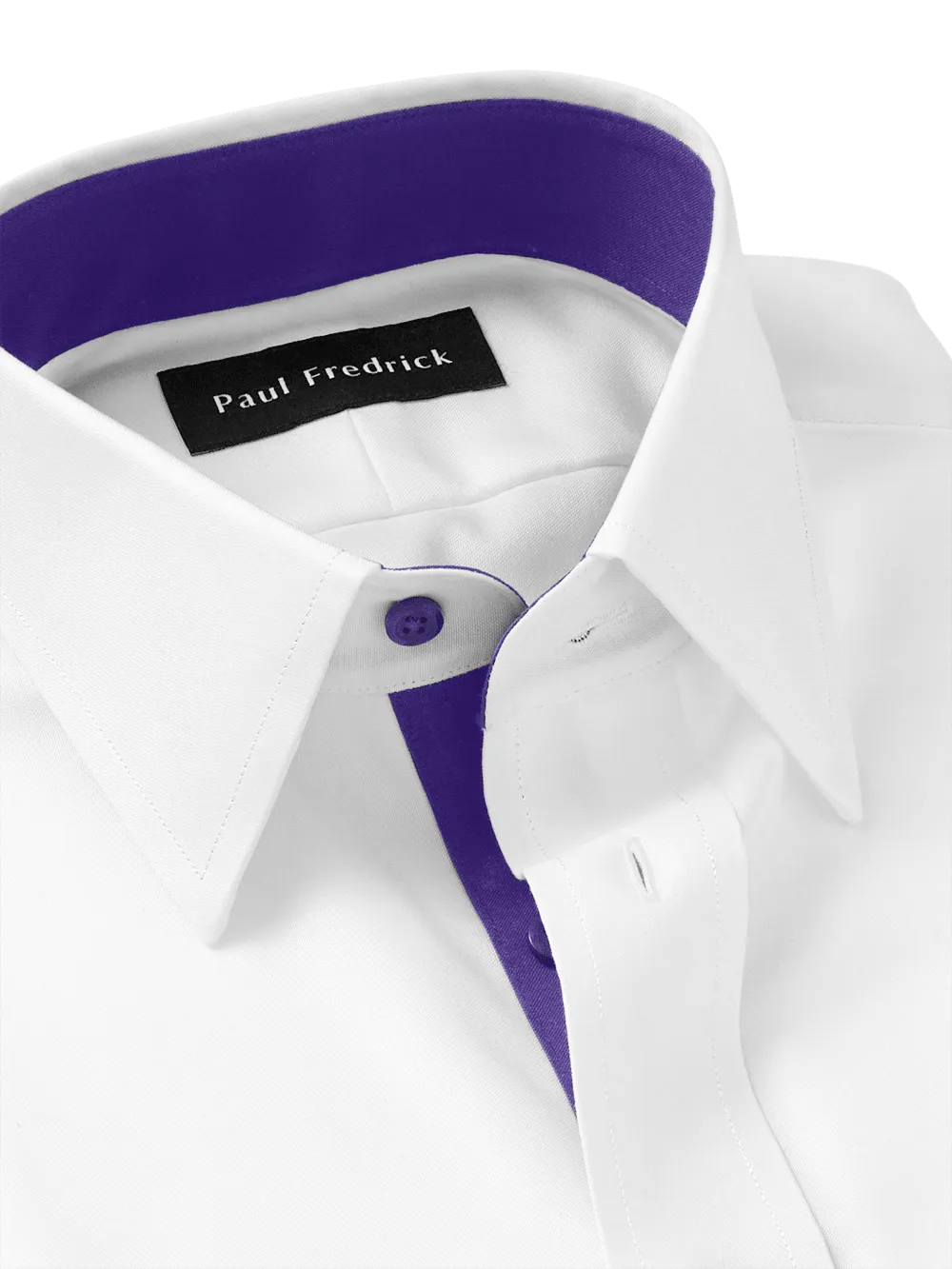 Comfort Stretch Non-Iron Solid Dress Shirt With Contrast Trim - White/purple