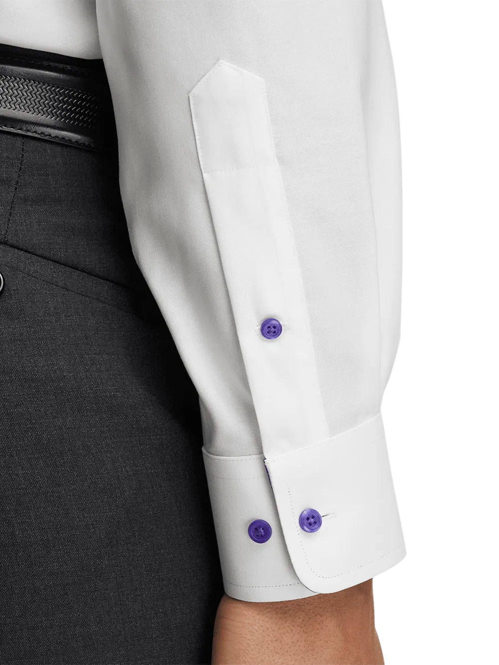 Comfort Stretch Non-Iron Solid Dress Shirt With Contrast Trim - White/purple