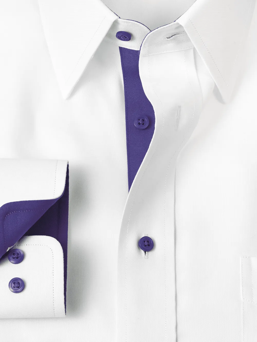 Comfort Stretch Non-Iron Solid Dress Shirt With Contrast Trim - White/purple