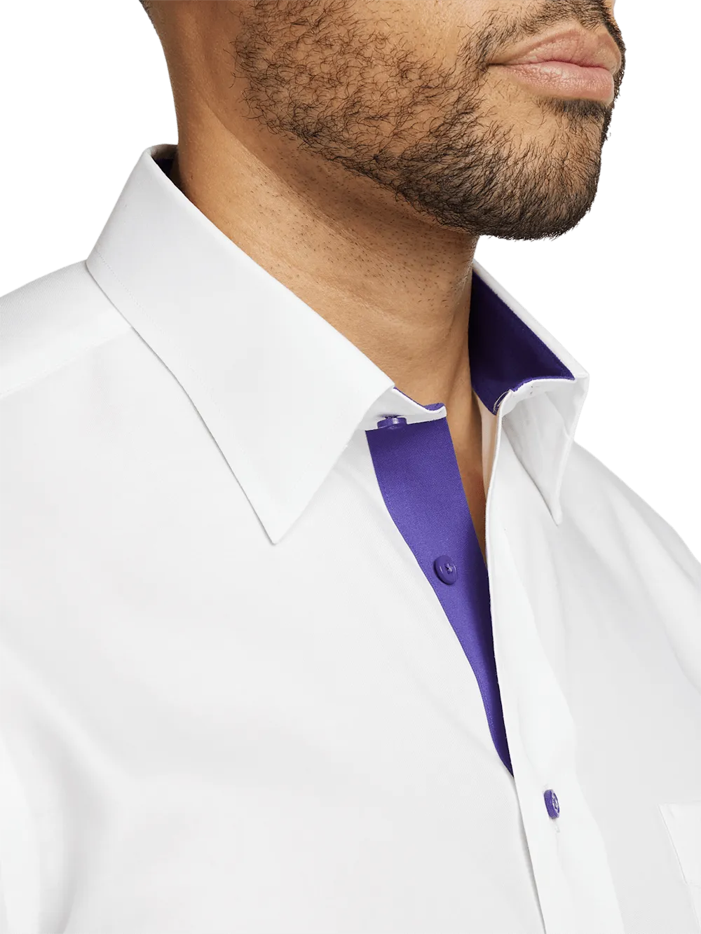 Comfort Stretch Non-Iron Solid Dress Shirt With Contrast Trim - White/purple