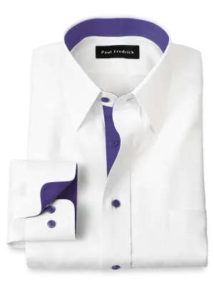 Comfort Stretch Non-Iron Solid Dress Shirt With Contrast Trim - White/purple