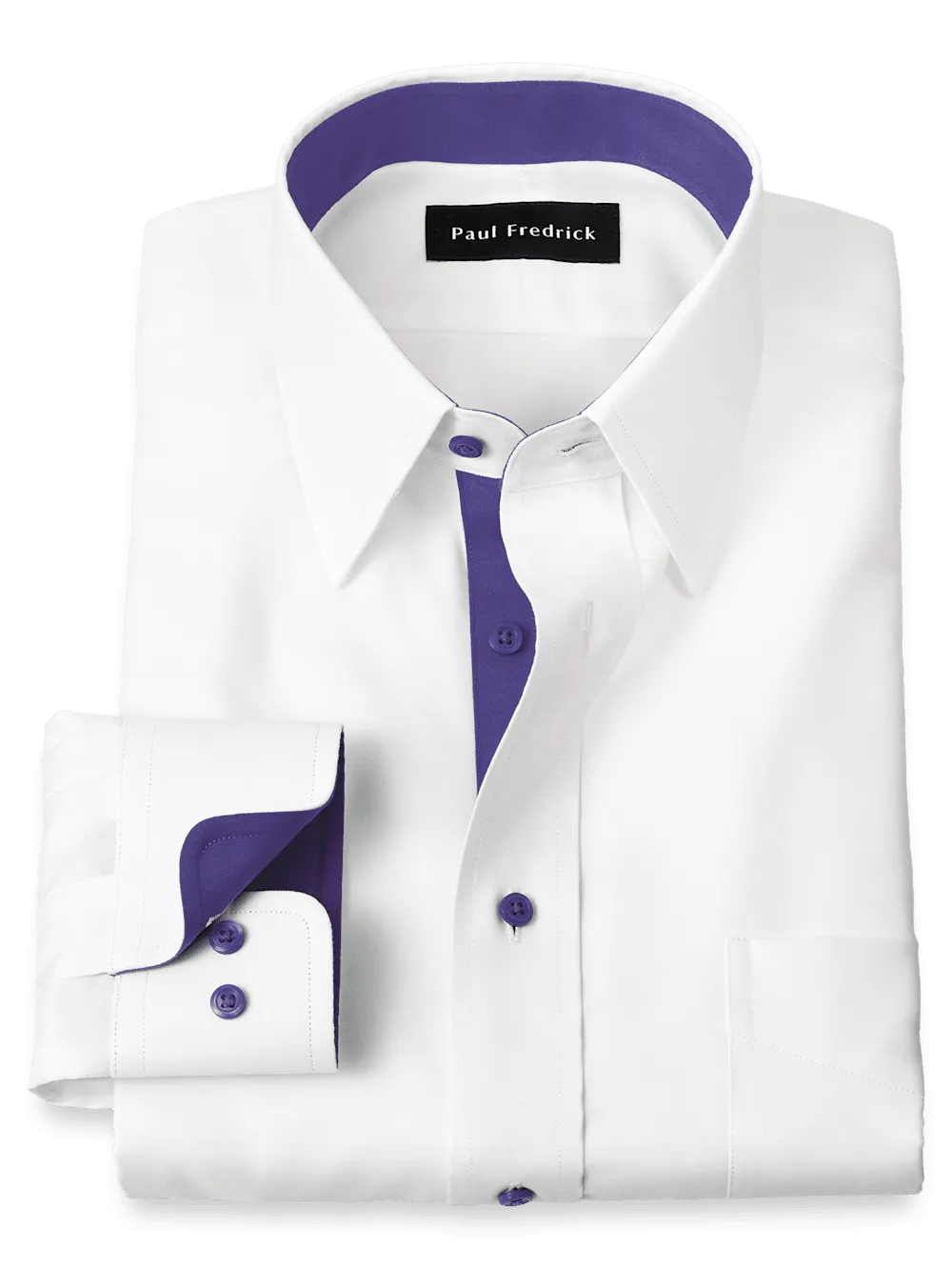 Comfort Stretch Non-Iron Solid Dress Shirt With Contrast Trim - White/purple