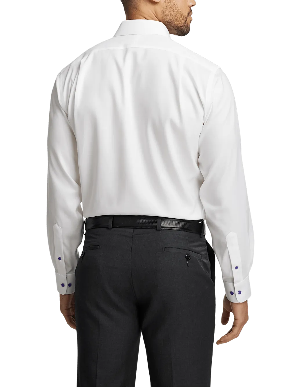 Comfort Stretch Non-Iron Solid Dress Shirt With Contrast Trim - White/purple