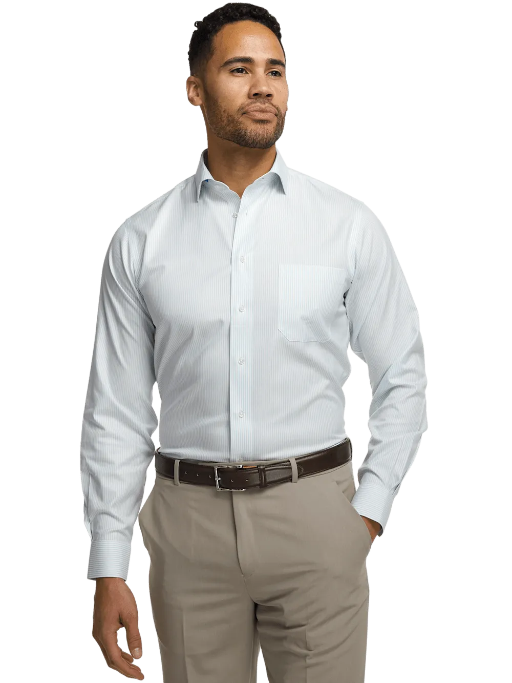 Comfort Stretch Non-Iron Stripe Dress Shirt - Light Blue