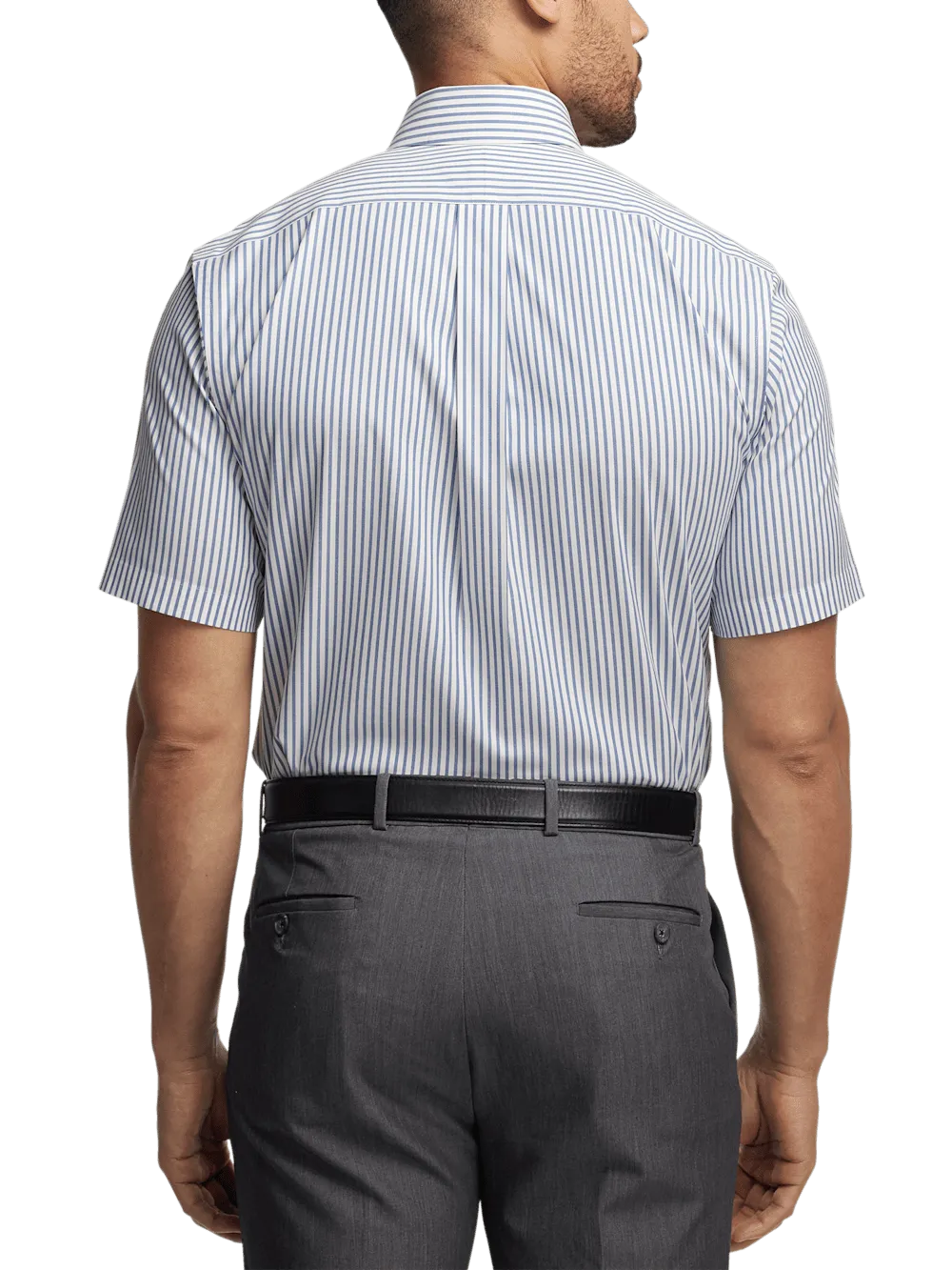Comfort Stretch Non-Iron Stripe Dress Shirt With Contrast Trim - Blue