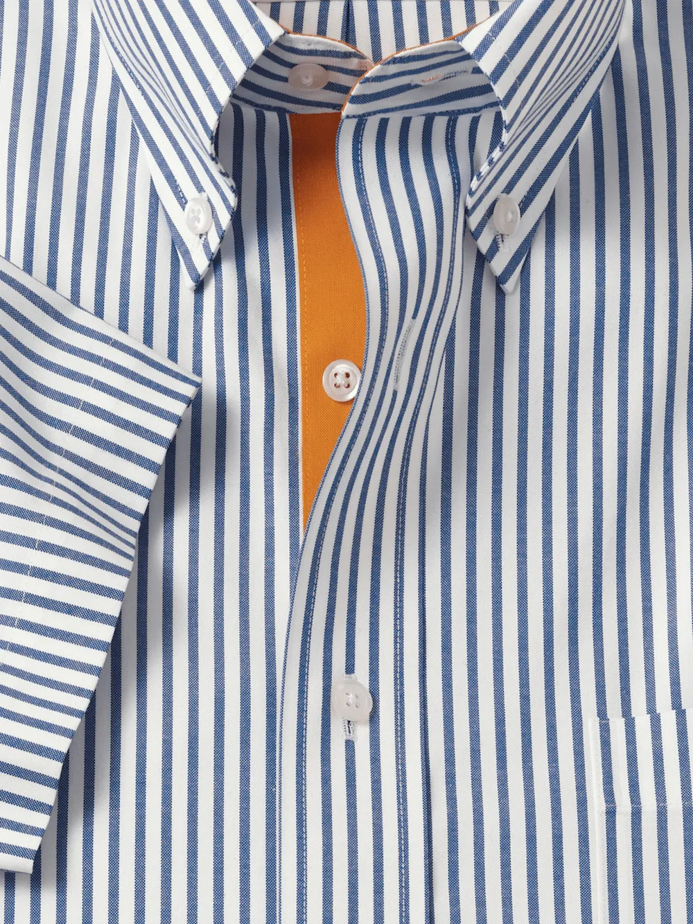 Comfort Stretch Non-Iron Stripe Dress Shirt With Contrast Trim - Blue