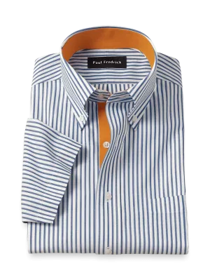 Comfort Stretch Non-Iron Stripe Dress Shirt With Contrast Trim - Blue
