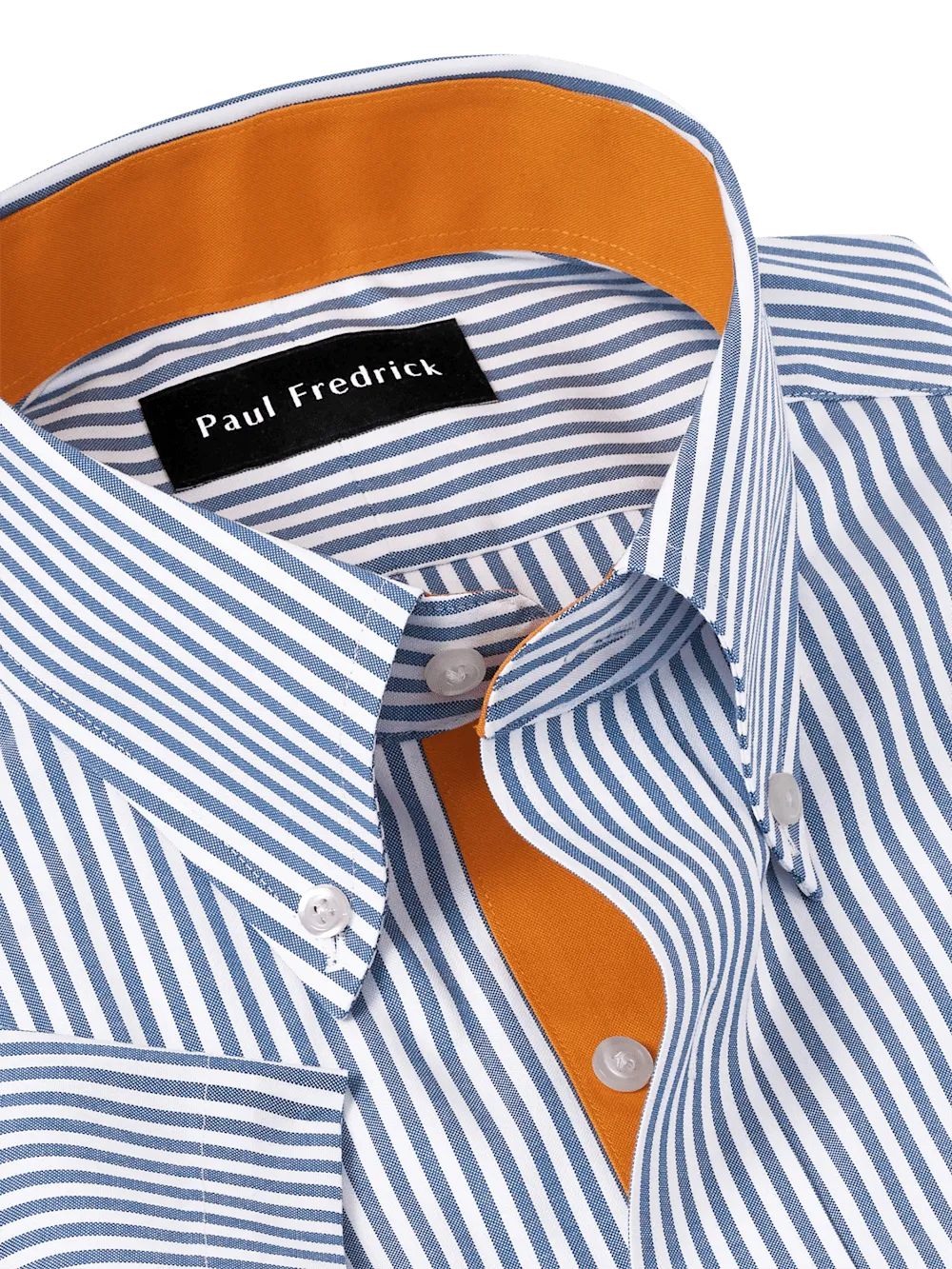 Comfort Stretch Non-Iron Stripe Dress Shirt With Contrast Trim - Blue