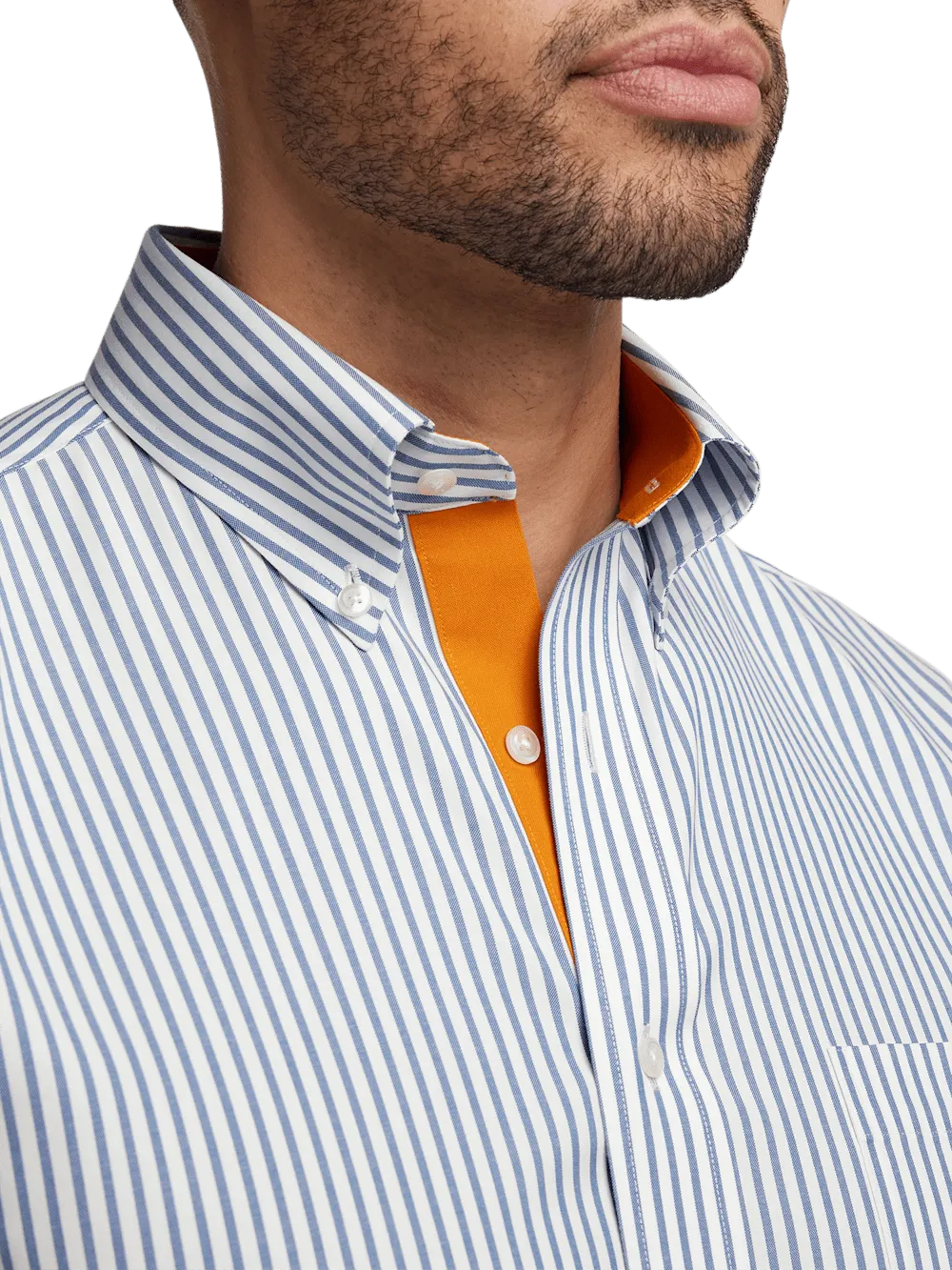 Comfort Stretch Non-Iron Stripe Dress Shirt With Contrast Trim - Blue
