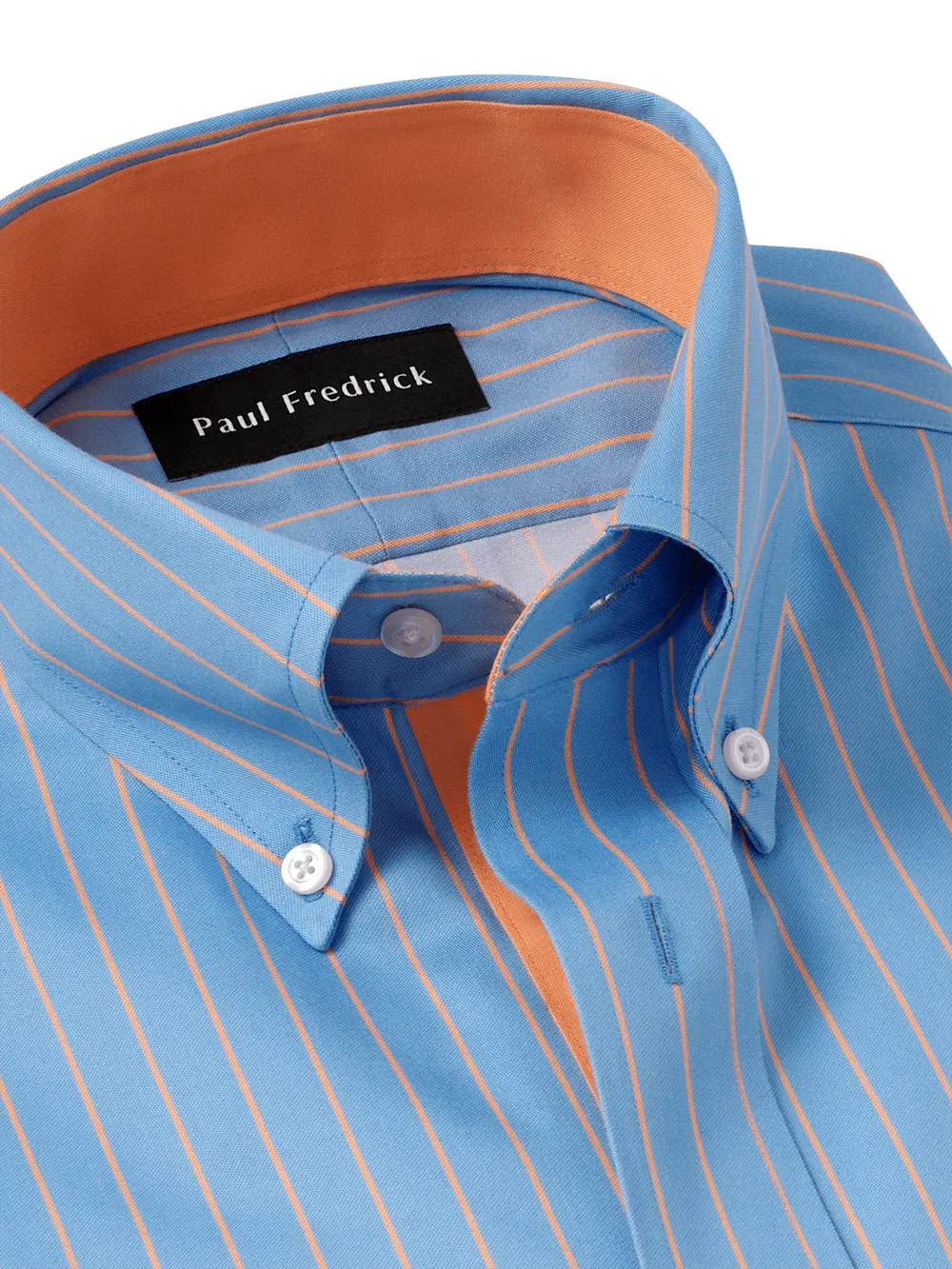 Comfort Stretch Non-Iron Stripe Dress Shirt With Contrast Trim - Blue/melon