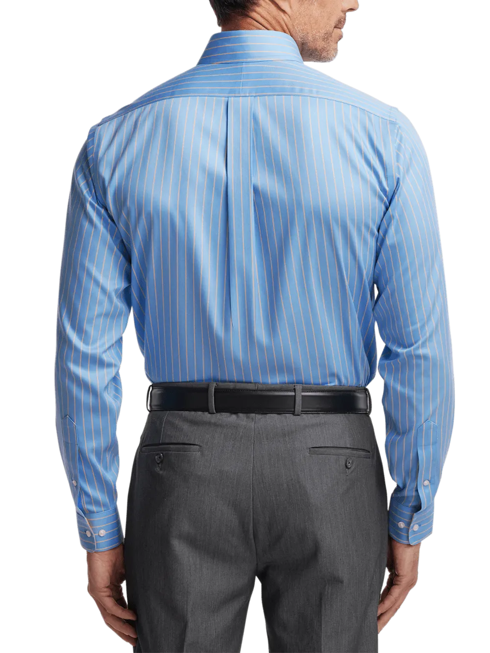 Comfort Stretch Non-Iron Stripe Dress Shirt With Contrast Trim - Blue/melon
