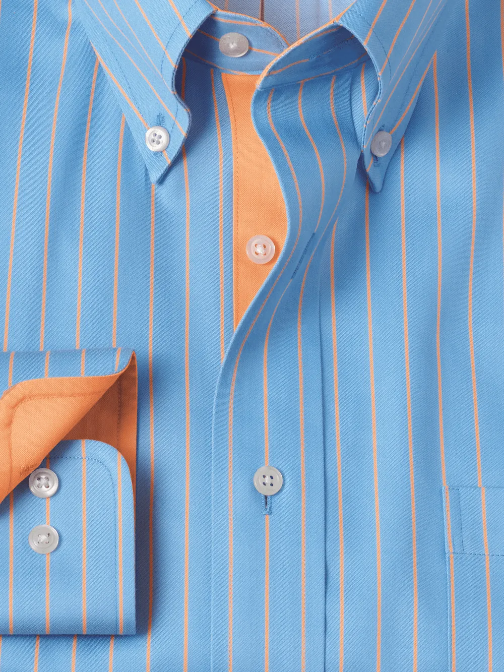 Comfort Stretch Non-Iron Stripe Dress Shirt With Contrast Trim - Blue/melon