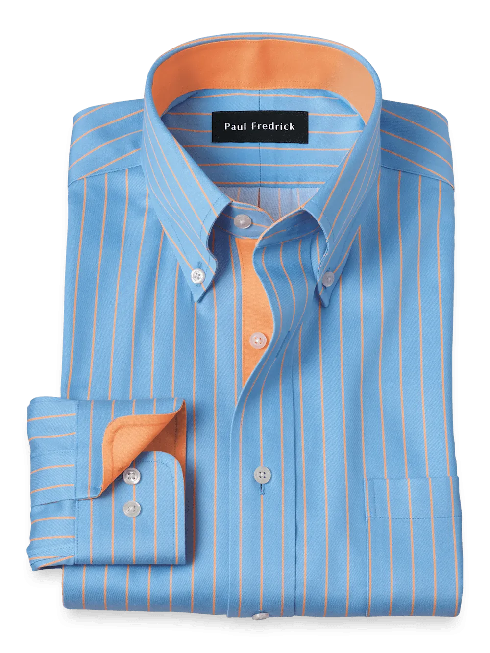 Comfort Stretch Non-Iron Stripe Dress Shirt With Contrast Trim - Blue/melon