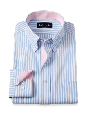 Comfort Stretch Non-Iron Stripe Dress Shirt With Contrast Trim - Blue/pink