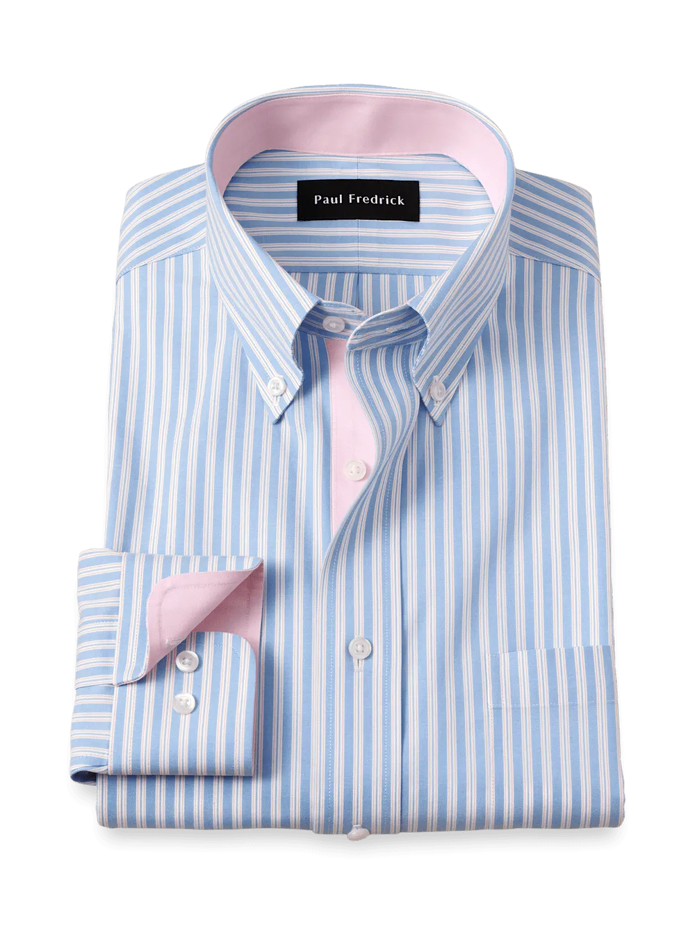 Comfort Stretch Non-Iron Stripe Dress Shirt With Contrast Trim - Blue/pink