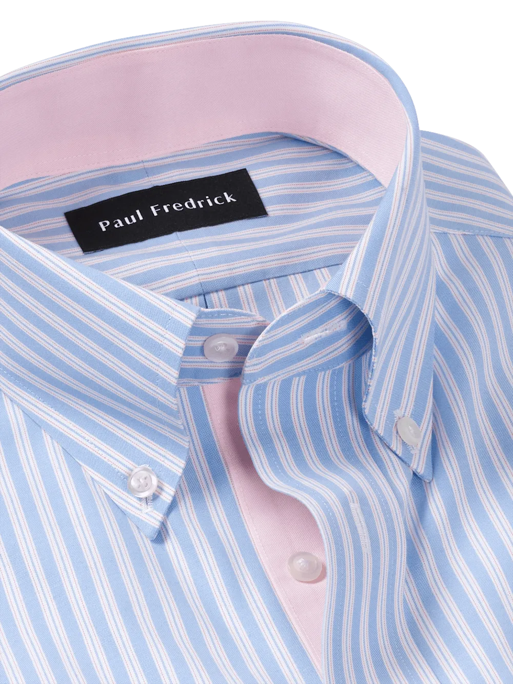 Comfort Stretch Non-Iron Stripe Dress Shirt With Contrast Trim - Blue/pink