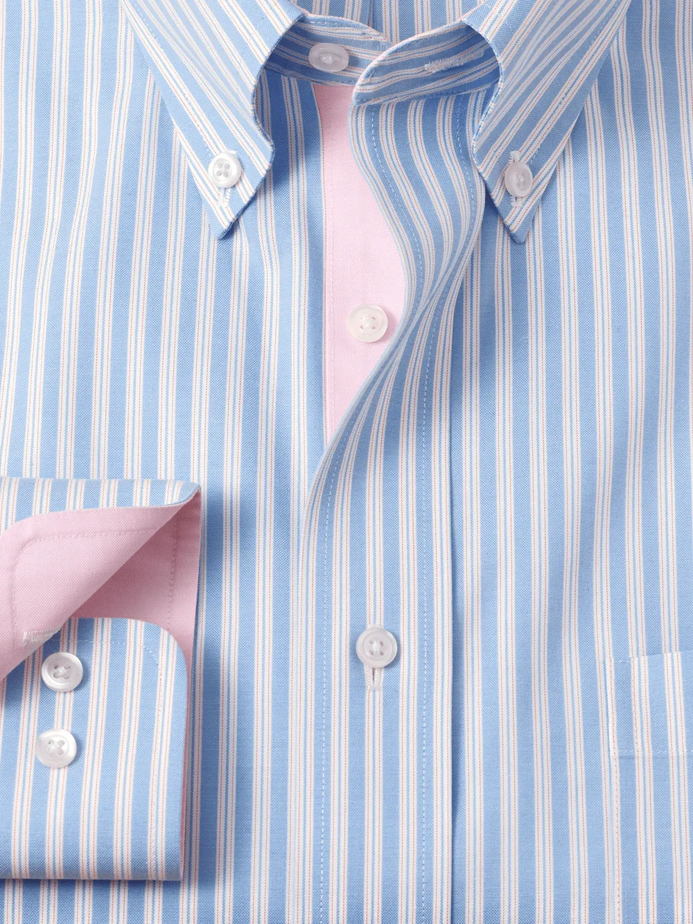 Comfort Stretch Non-Iron Stripe Dress Shirt With Contrast Trim - Blue/pink