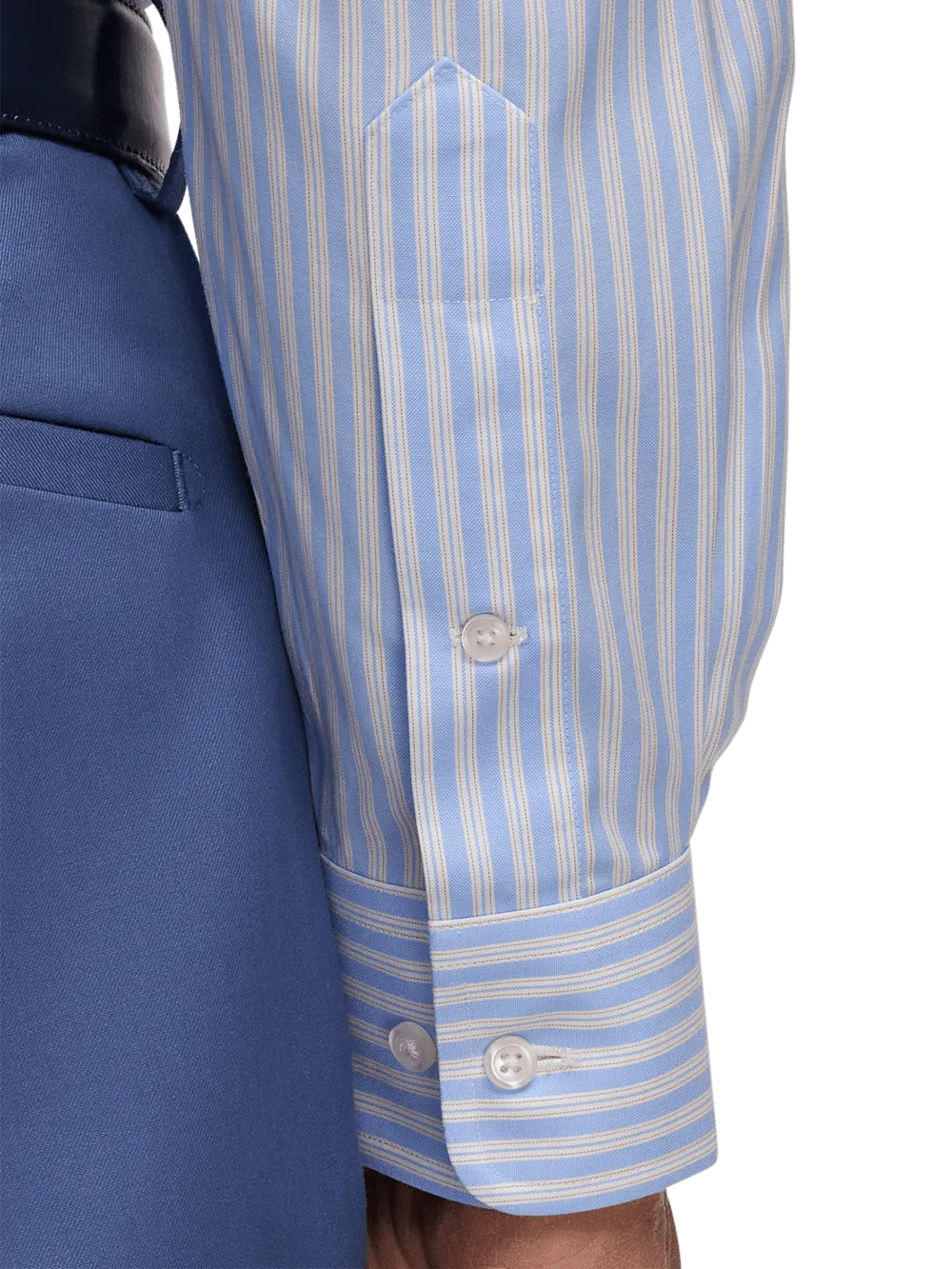 Comfort Stretch Non-Iron Stripe Dress Shirt With Contrast Trim - Blue/pink