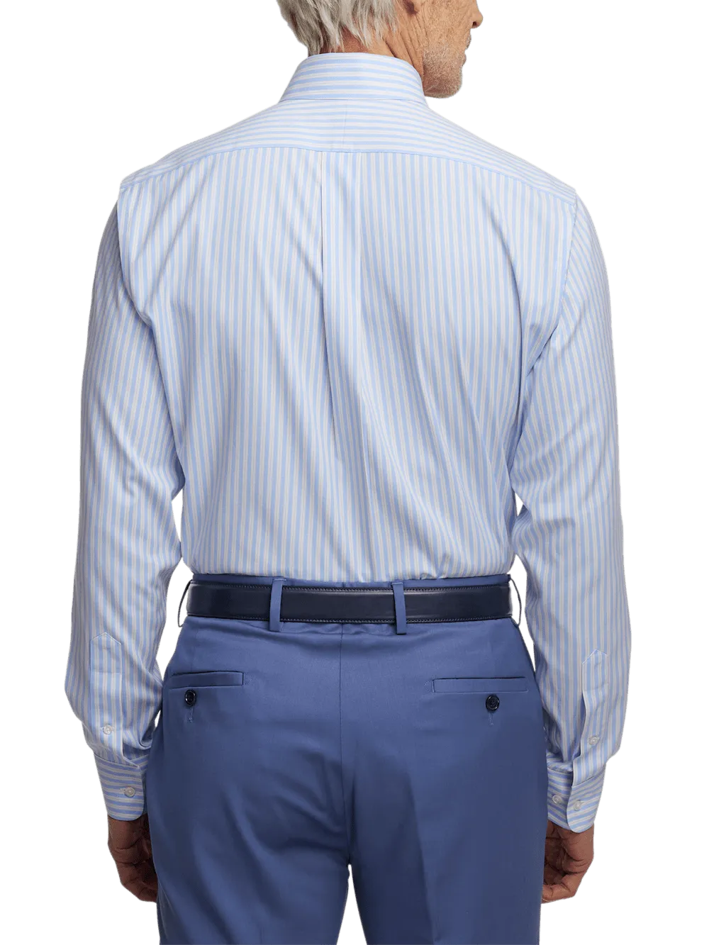Comfort Stretch Non-Iron Stripe Dress Shirt With Contrast Trim - Blue/pink