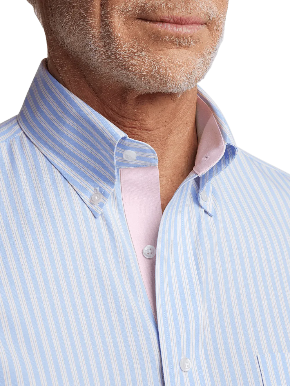 Comfort Stretch Non-Iron Stripe Dress Shirt With Contrast Trim - Blue/pink