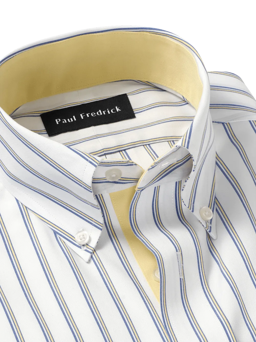Comfort Stretch Non-Iron Stripe Dress Shirt With Contrast Trim - Blue/yellow