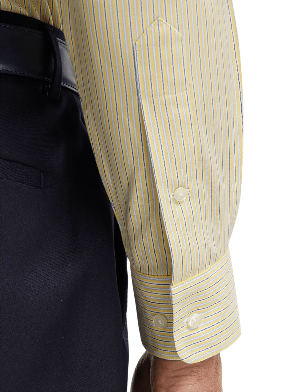 Comfort Stretch Non-Iron Stripe Dress Shirt With Contrast Trim - Blue/yellow
