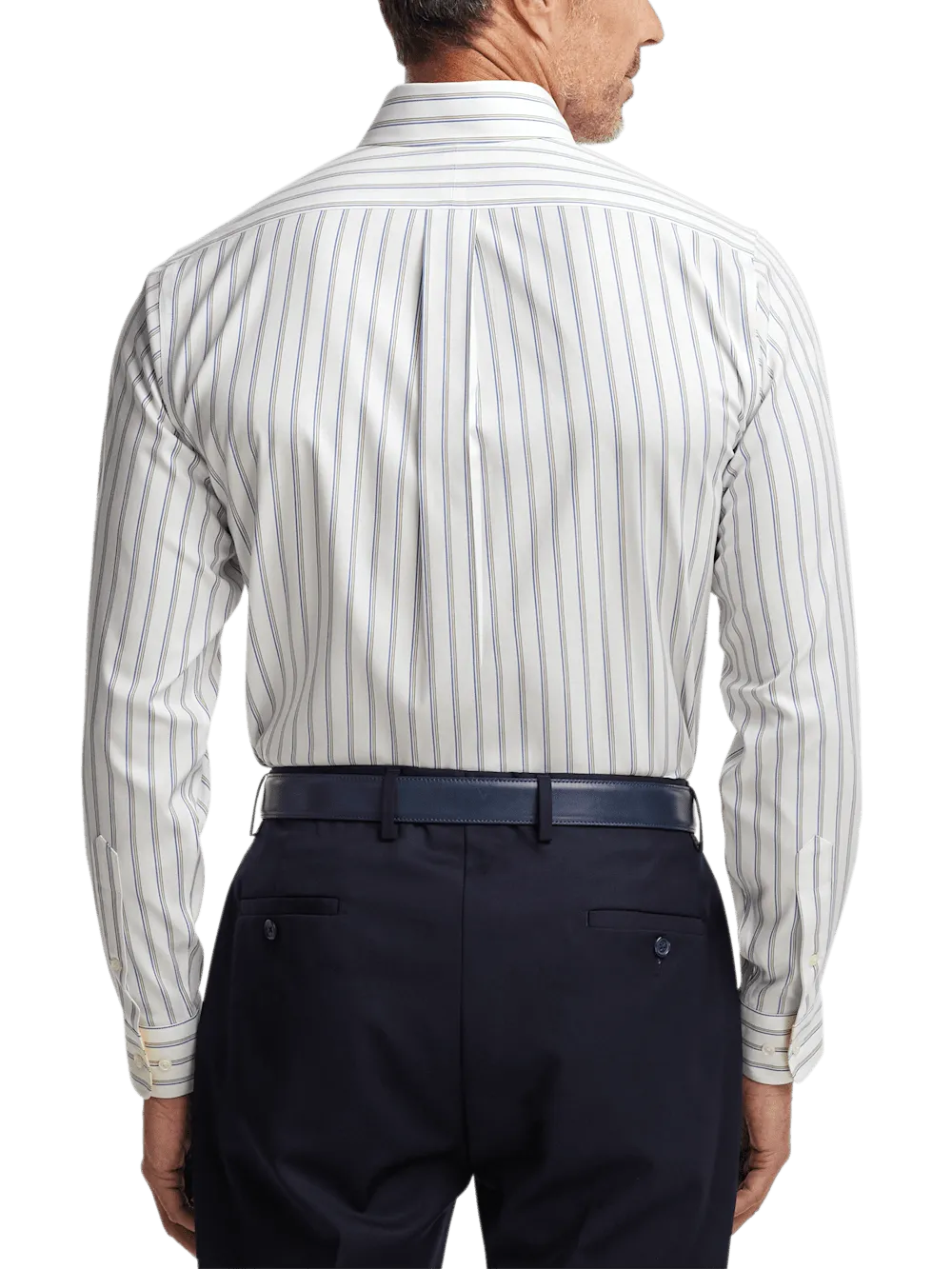 Comfort Stretch Non-Iron Stripe Dress Shirt With Contrast Trim - Blue/yellow