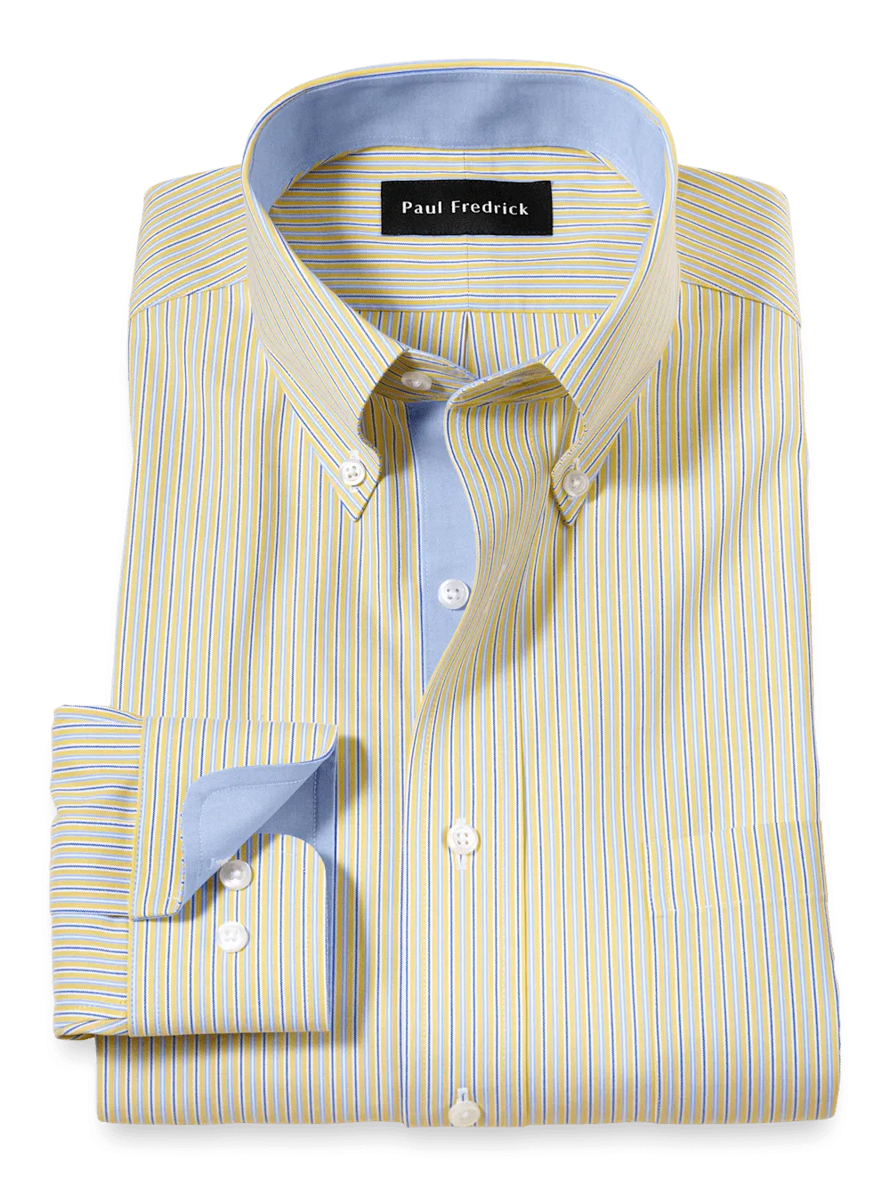 Comfort Stretch Non-Iron Stripe Dress Shirt With Contrast Trim - Blue/yellow