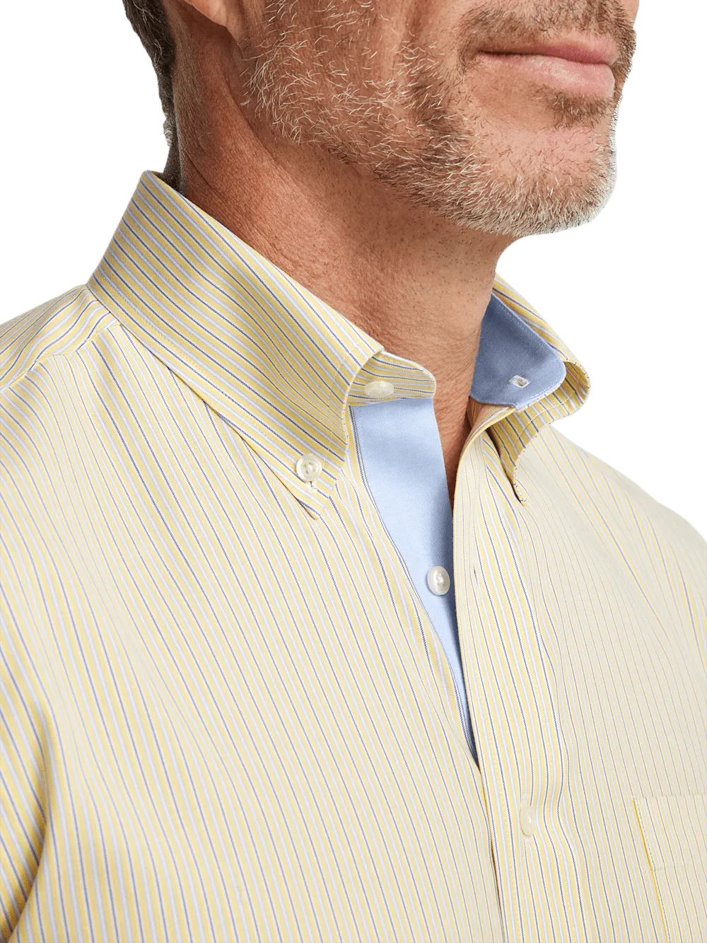 Comfort Stretch Non-Iron Stripe Dress Shirt With Contrast Trim - Blue/yellow