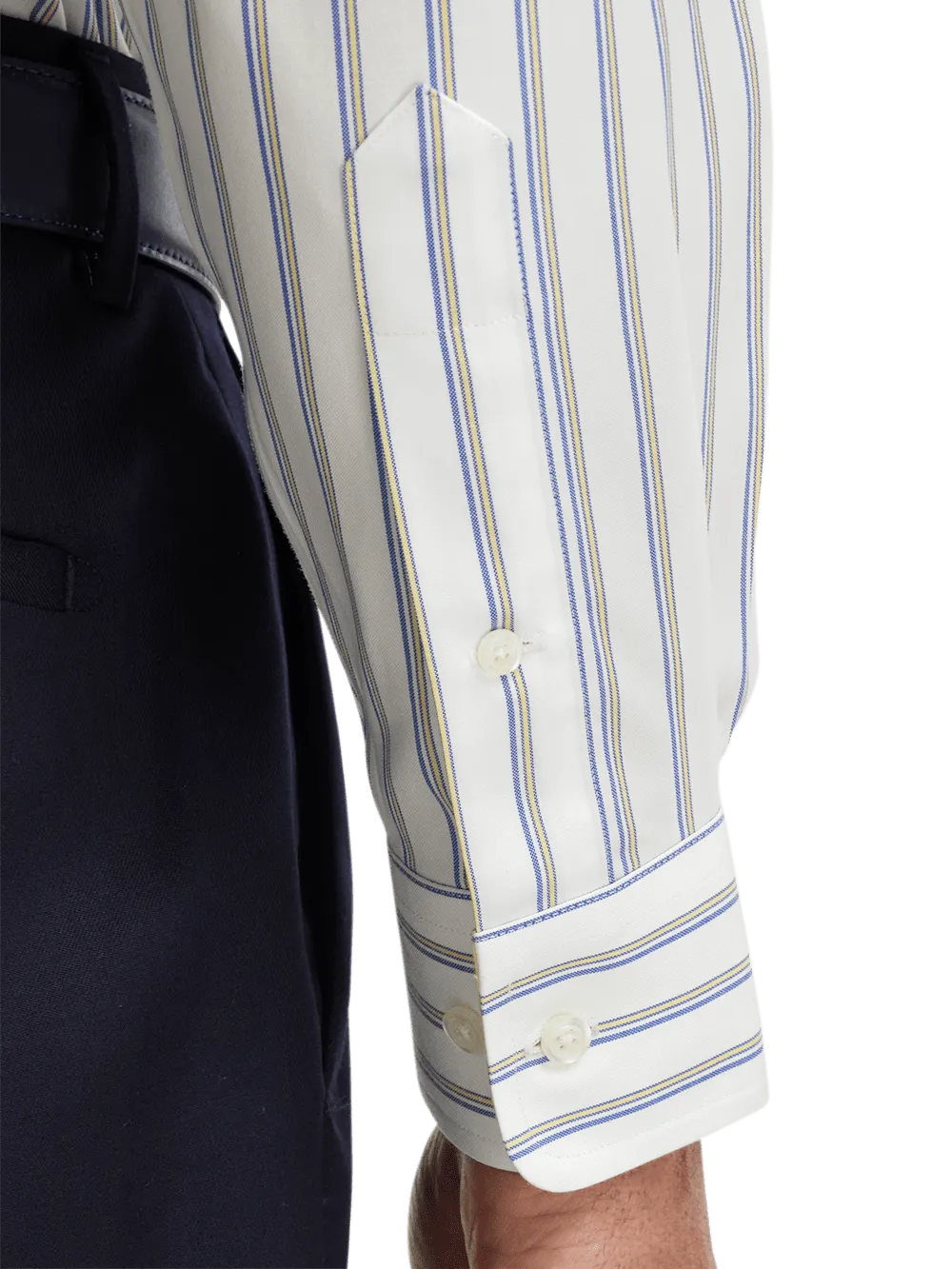 Comfort Stretch Non-Iron Stripe Dress Shirt With Contrast Trim - Blue/yellow