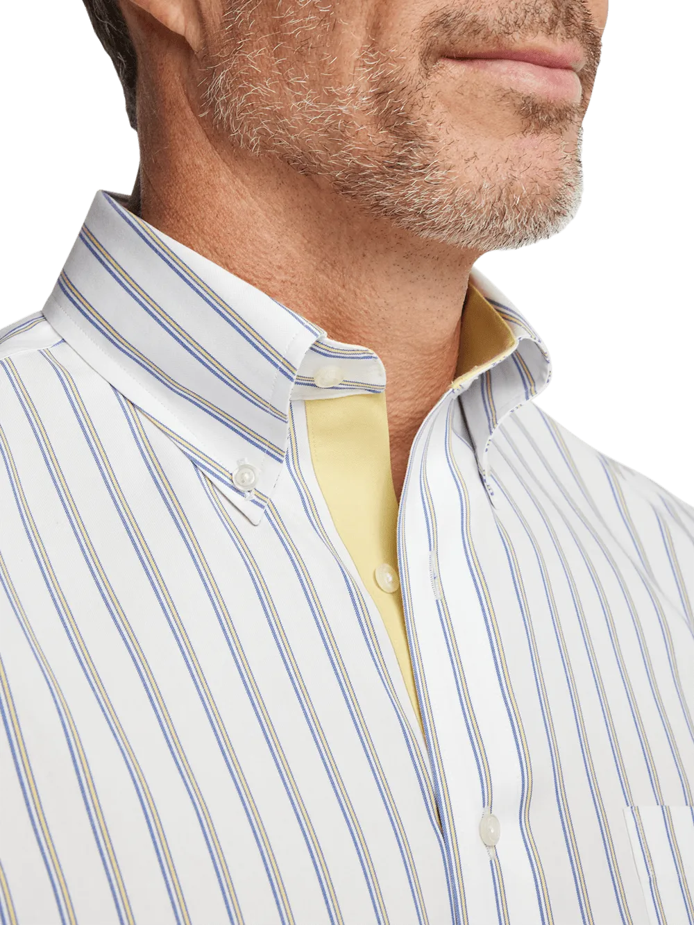 Comfort Stretch Non-Iron Stripe Dress Shirt With Contrast Trim - Blue/yellow