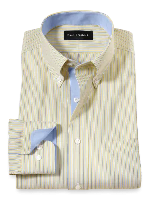 Comfort Stretch Non-Iron Stripe Dress Shirt With Contrast Trim - Blue/yellow