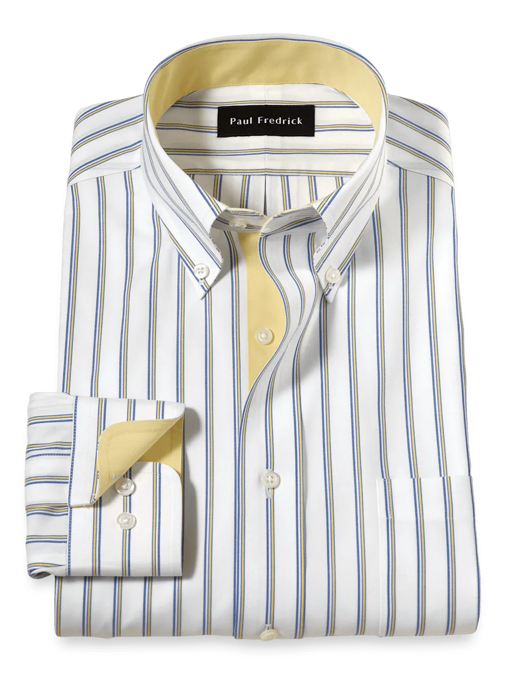 Comfort Stretch Non-Iron Stripe Dress Shirt With Contrast Trim - Blue/yellow