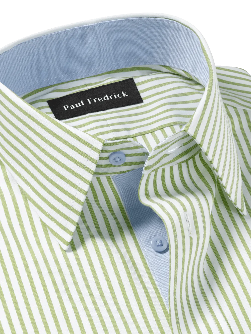 Comfort Stretch Non-Iron Stripe Dress Shirt With Contrast Trim - Green