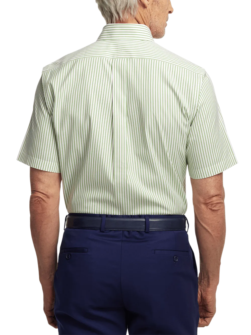 Comfort Stretch Non-Iron Stripe Dress Shirt With Contrast Trim - Green