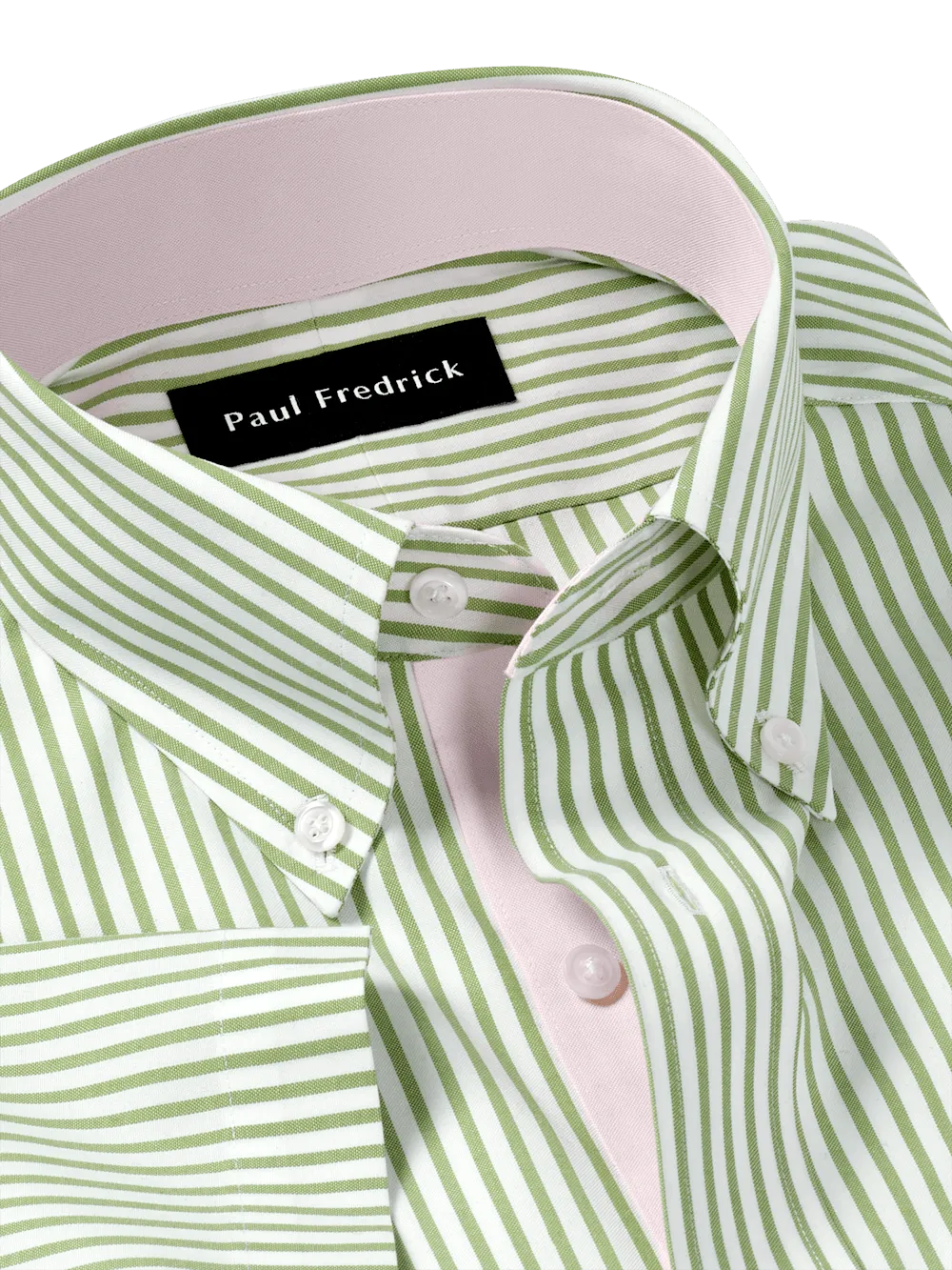 Comfort Stretch Non-Iron Stripe Dress Shirt With Contrast Trim - Green